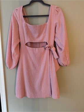 Astr Pink Textured Cutout Mini Dress with Tie Detail